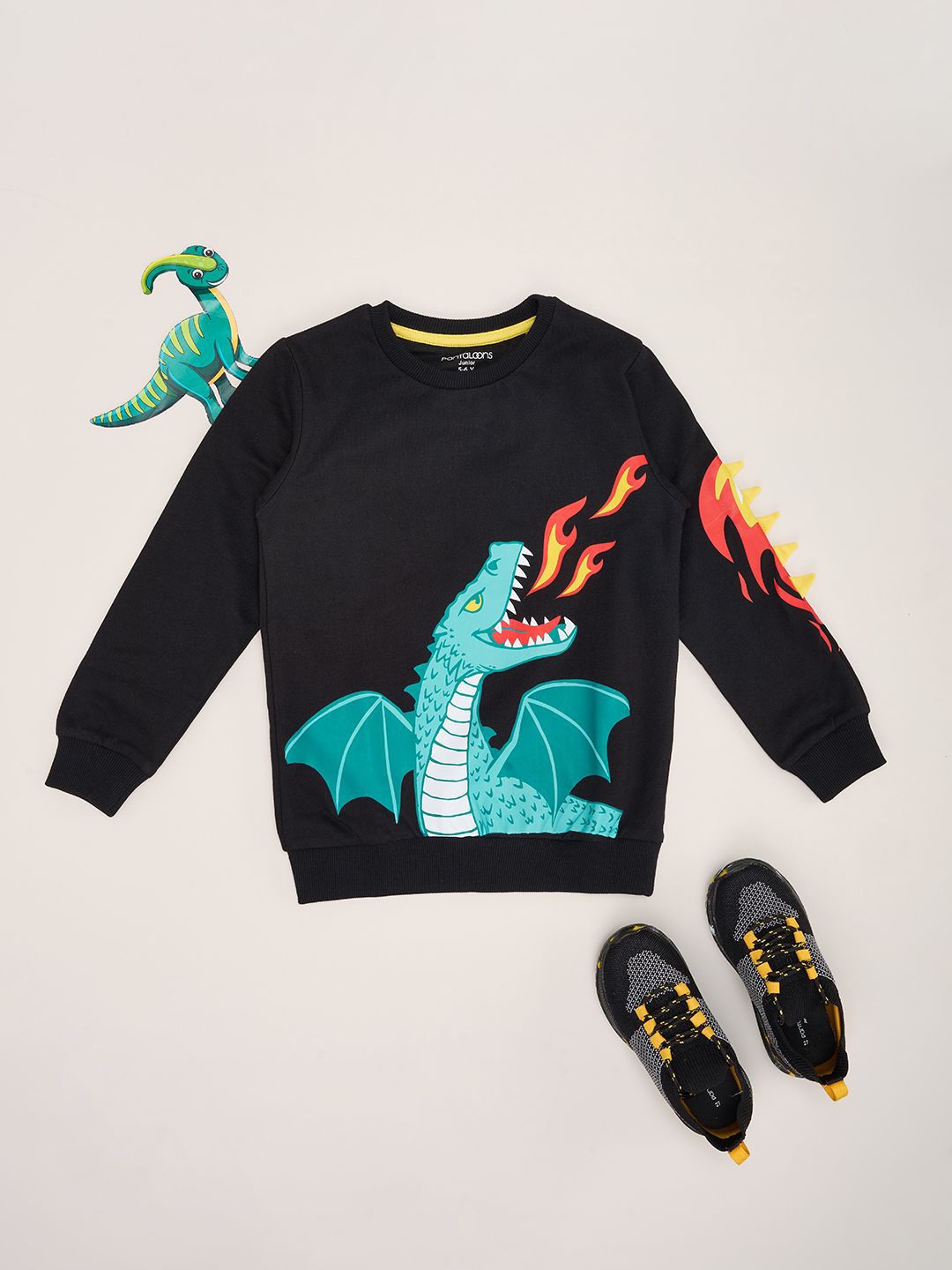 

Pantaloons Junior Boys Printed Pure Cotton Round Neck Long Sleeves Pullover Sweatshirt, Black