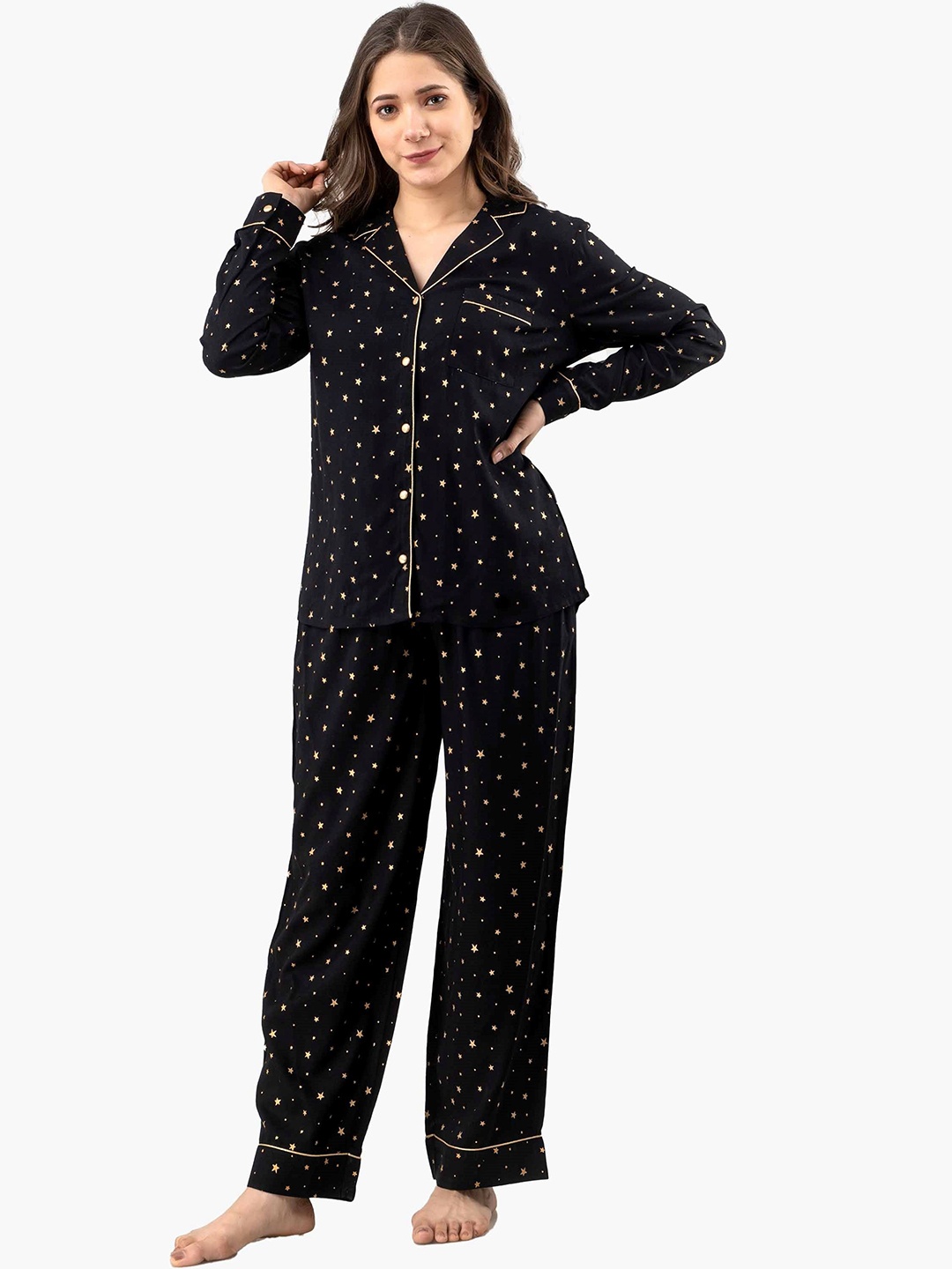 

PRETTY LOVING THING Women Graphic Printed Night suit, Black