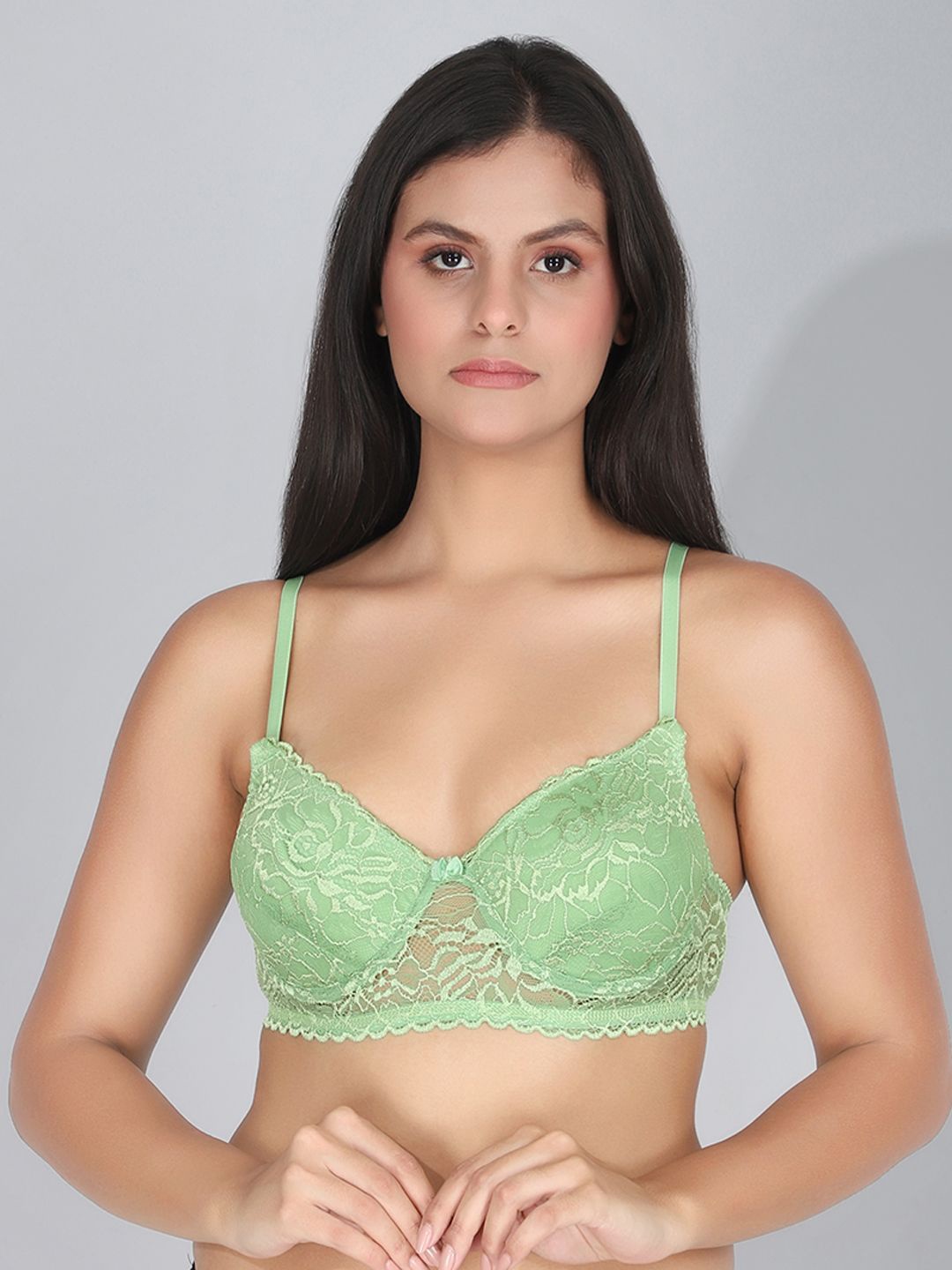 

StyFun Women Cotton Floral Full Coverage Underwired Lightly Padded Bra, Green