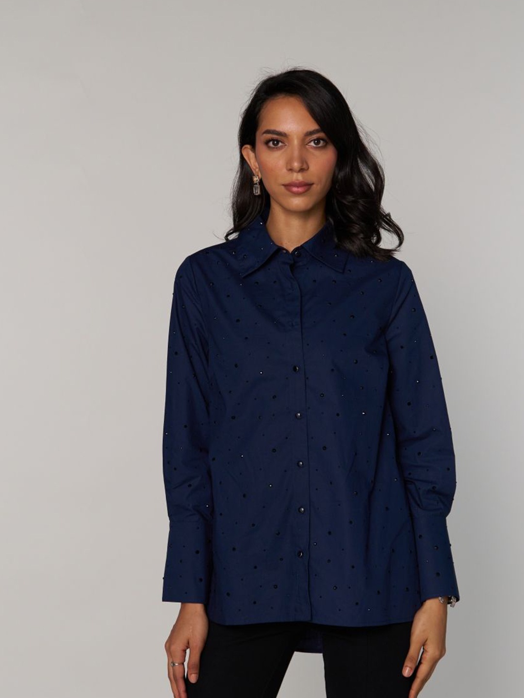 

Style Island Women Floral Opaque Casual Shirt, Navy blue