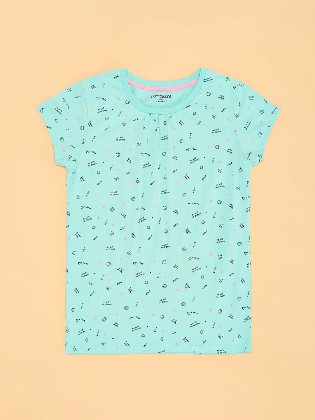 

Pantaloons Junior Girls Polka Dot Printed Extended Sleeves Raw Edge T-shirt, Green