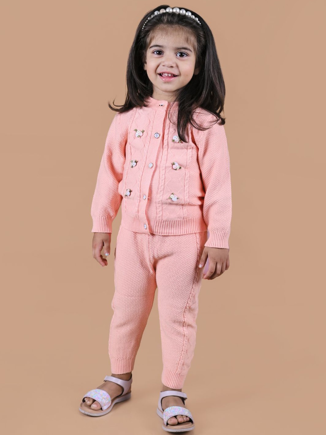 

MAMA AND PEACHES Girls Pure Cotton Shirt With Trousers, Peach