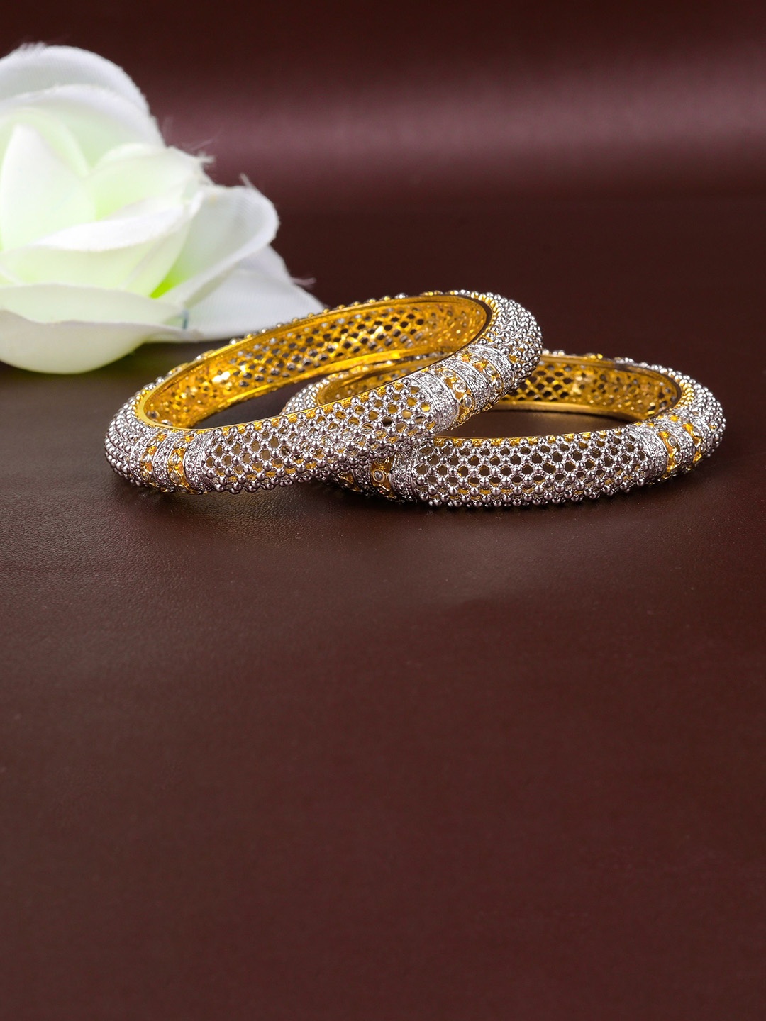 

Zevarly Set Of 2 Gold-Plated American Diamond-Stone Studded Bangles