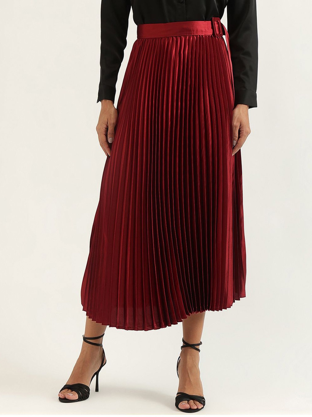 

United Colors of Benetton Women Pleated Flared Midi Skirt, Maroon