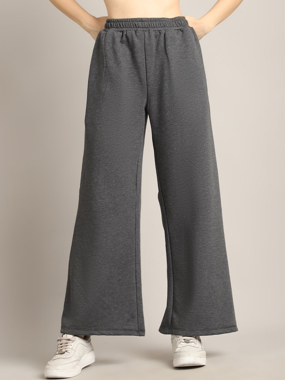 

Rute Women Pure Cotton Loose Fit Pleated Bootcut Trousers, Grey
