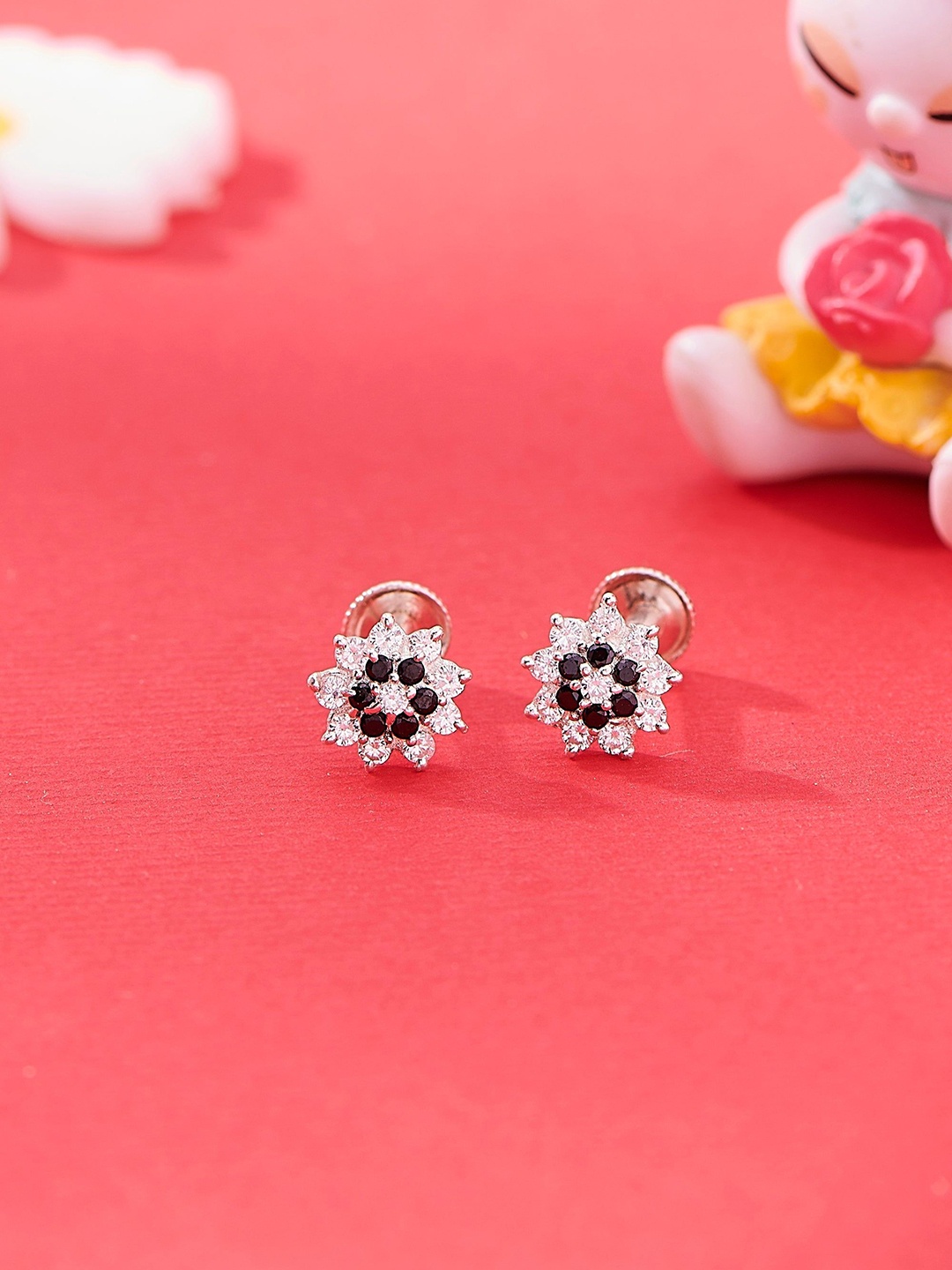 

Nipura 925 Sterling Silver-Plated Cubic Zirconia Studded Gracie Floral Studs