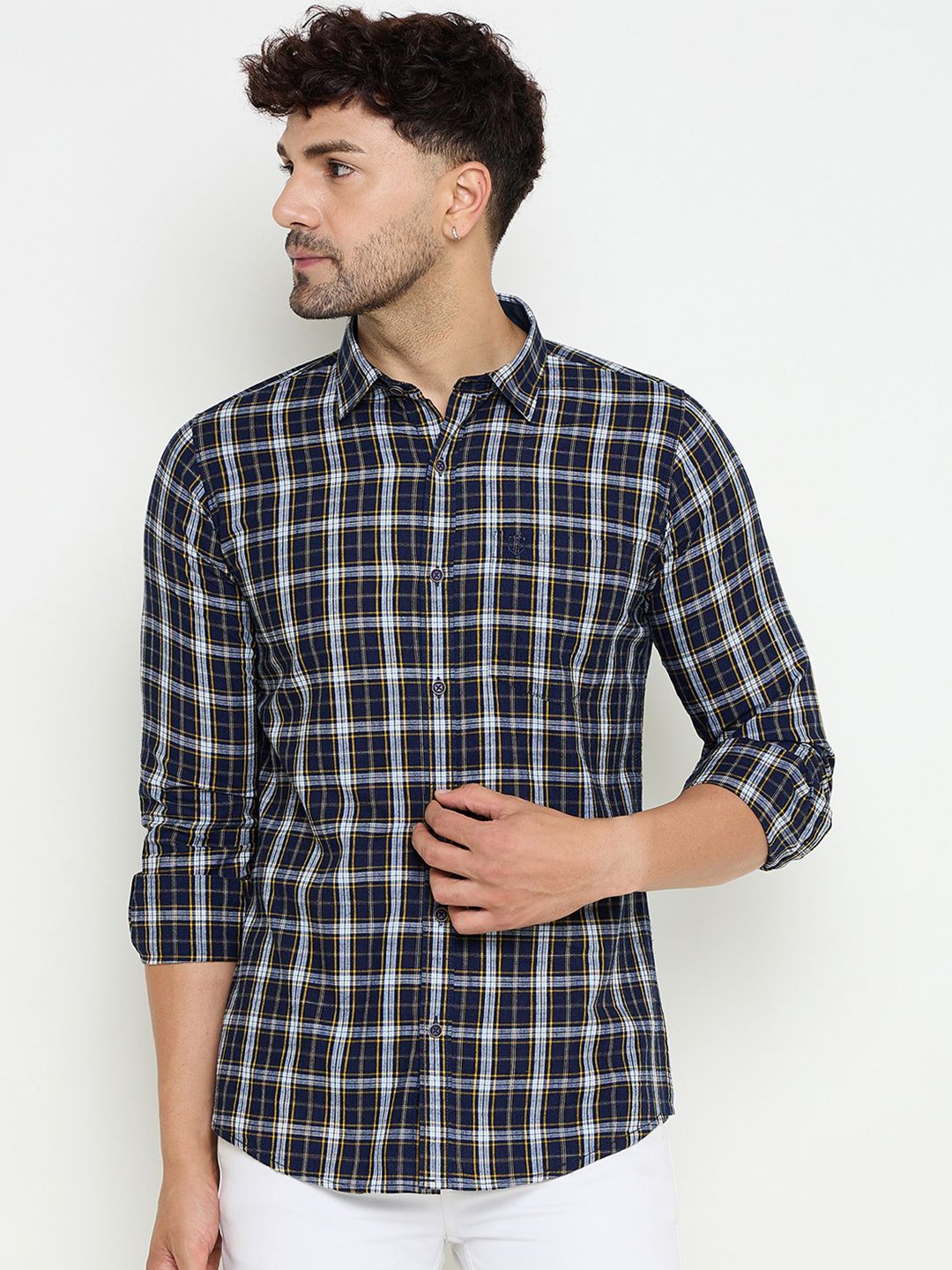 

Duke Men Slim Fit Tartan Checks Opaque Checked Casual Shirt, Multi