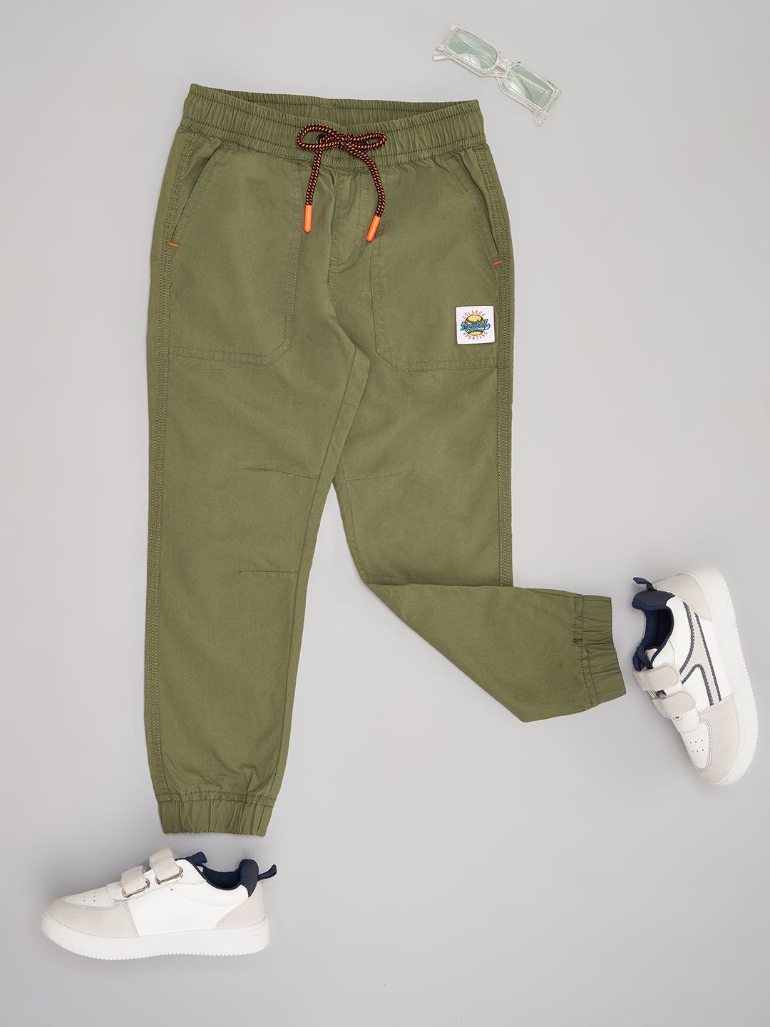 

Pantaloons Junior Boys Cotton Joggers Casual Trousers, Olive