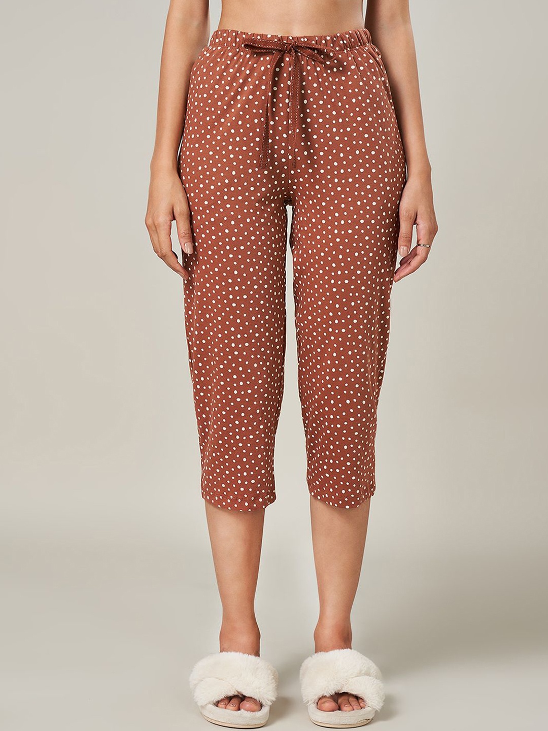 

Dreamz by Pantaloons Women Printed Pure Cotton Lounge Pants, Tan