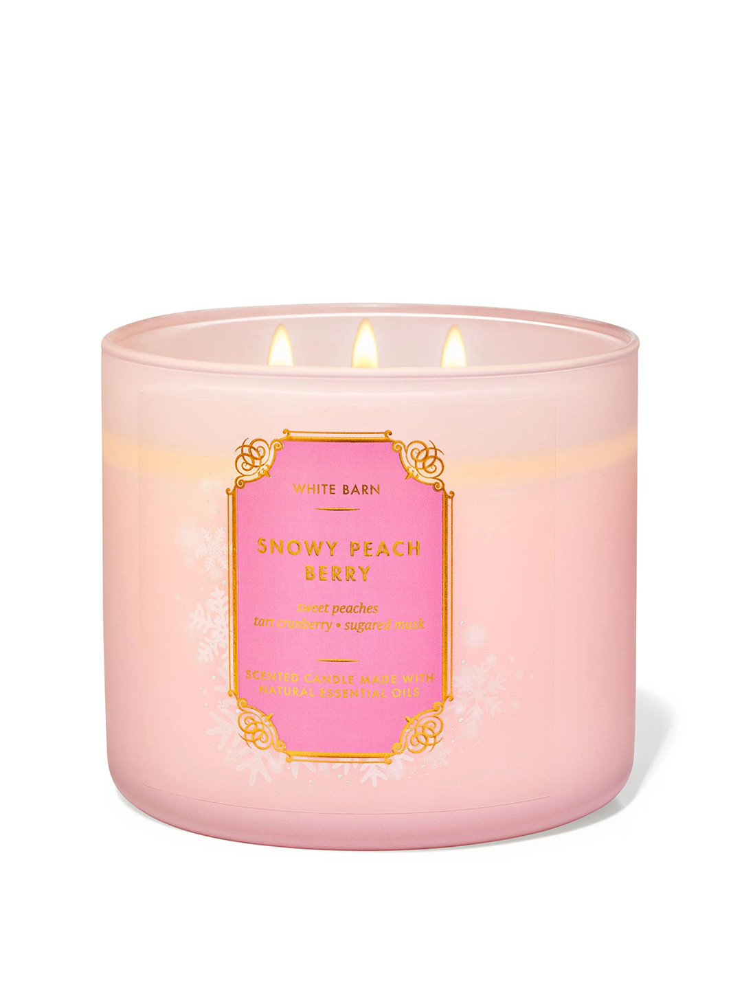 

Bath & Body Works Snowy Peach Berry Scented 3-Wick Candle - 411g, Pink