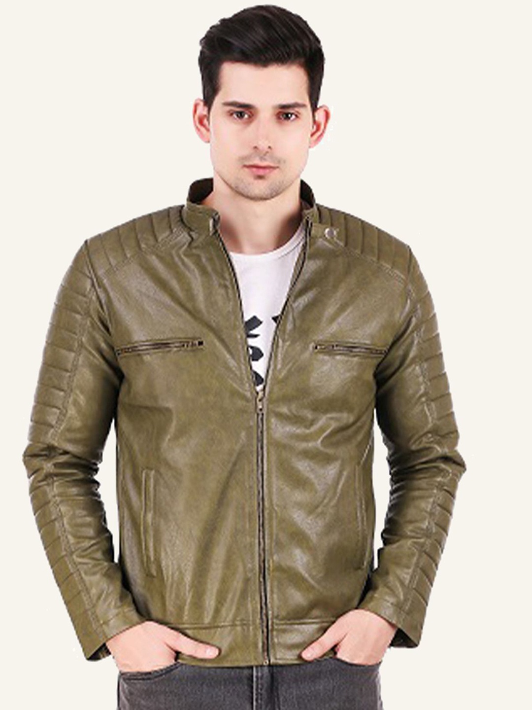 

Leather Retail Men Biker Jacket, Green