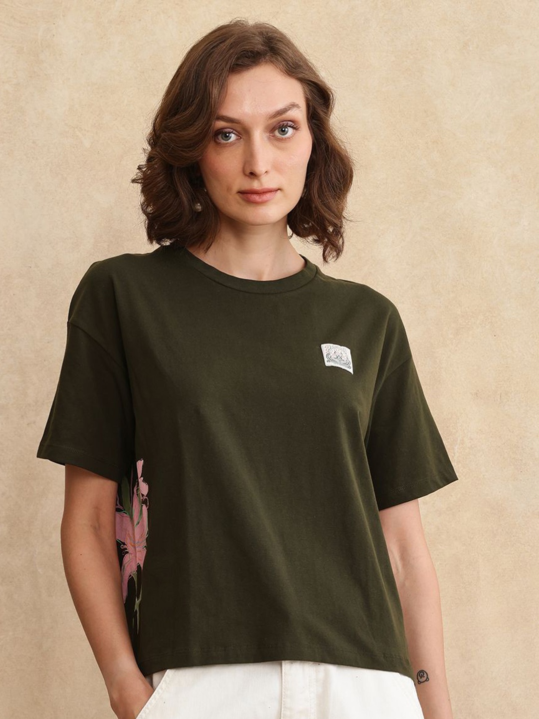 

RAREISM Women Printed T-shirt, Olive