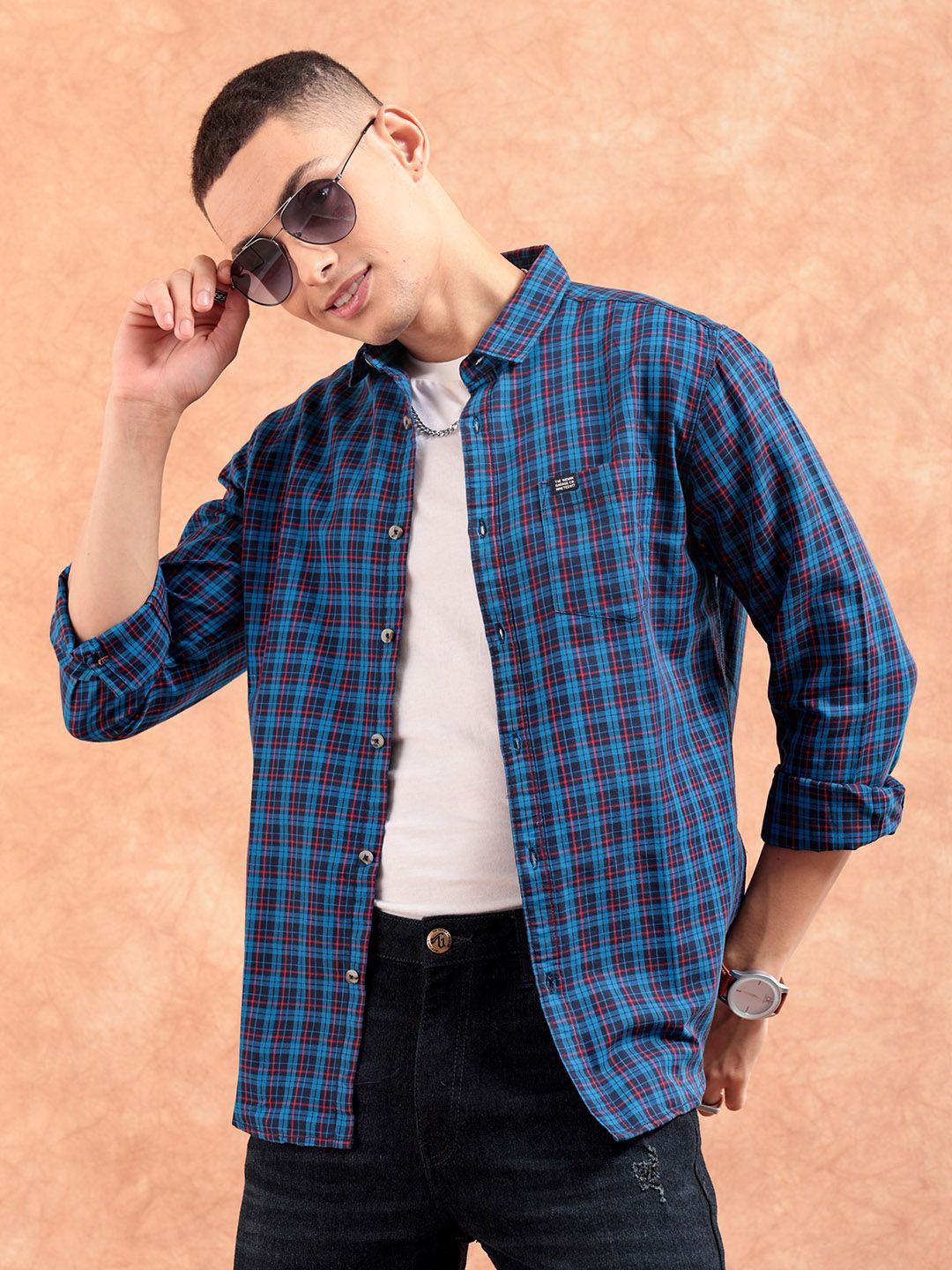 

The Indian Garage Co Men Slim Fit Opaque Checked Casual Shirt, Blue