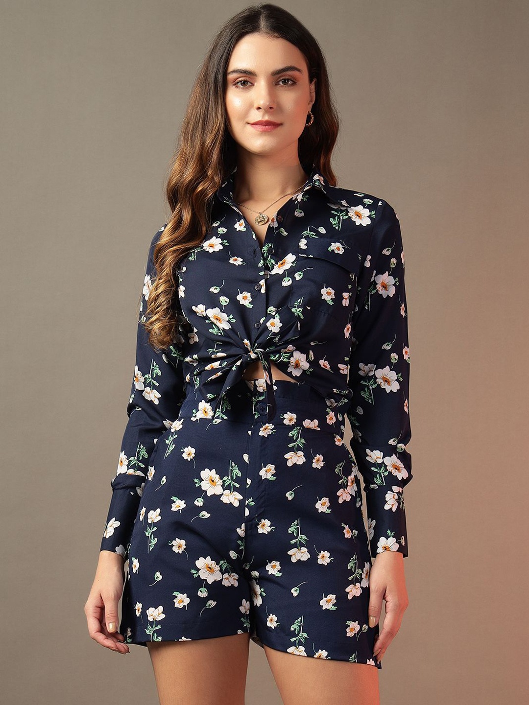

Trend Arrest Floral Printed Shirt & Shorts, Navy blue