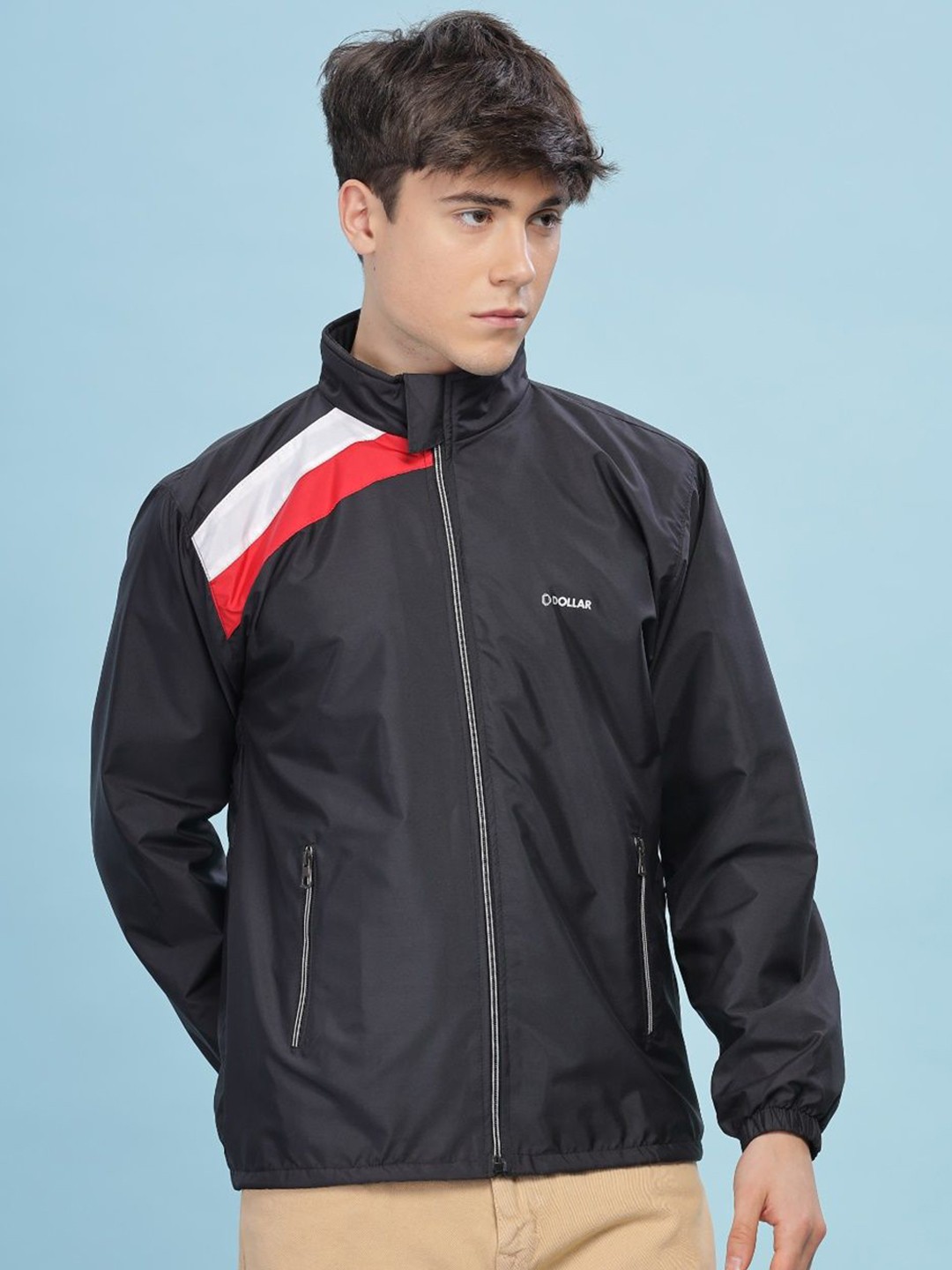 

Dollar Men Colourblocked Water Resistant Running Biker Jacket, Black