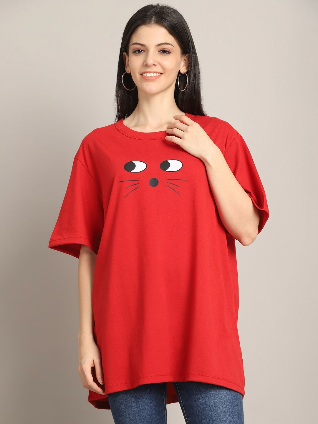 

Rute Women Printed Pure Cotton Applique T-shirt, Red
