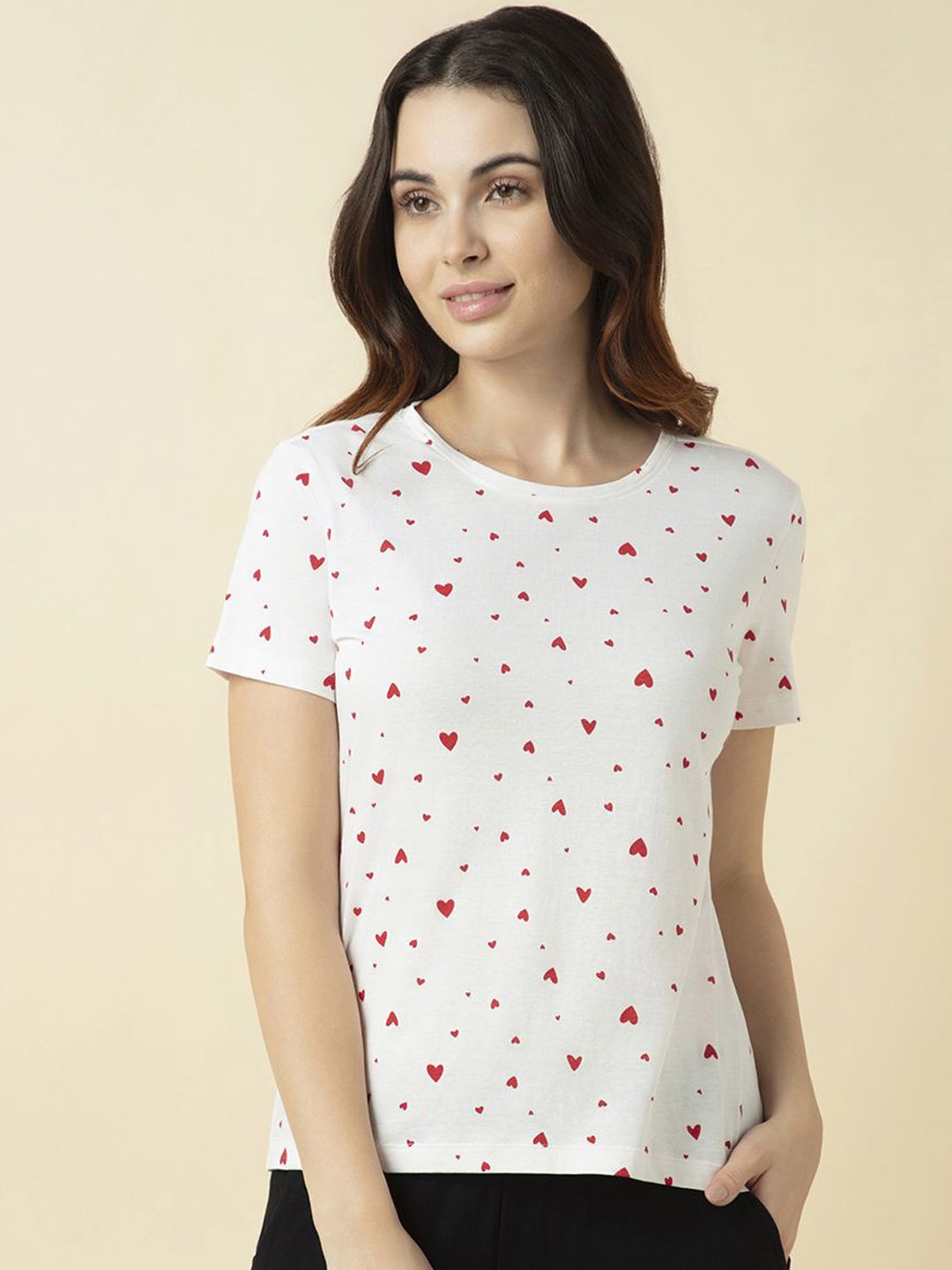 

Van Heusen Women Cotton Printed Relax Fit Lounge T-Shirt, White
