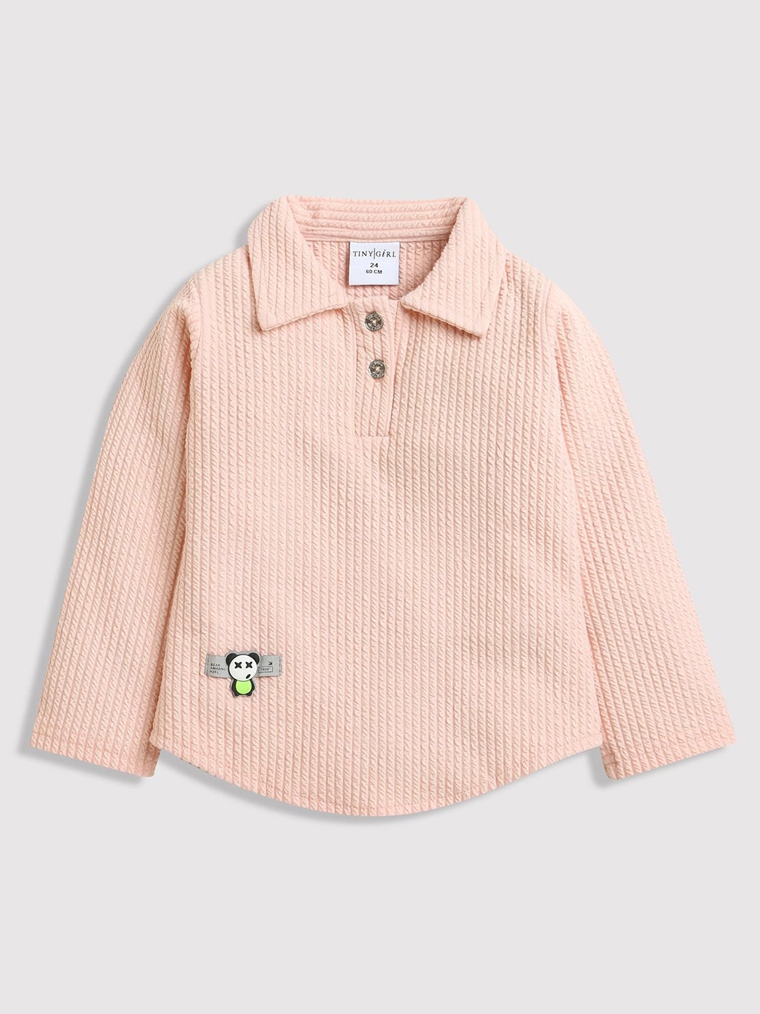 

Tiny Girl Geometric Girls Shirt Style Crop Top, Peach