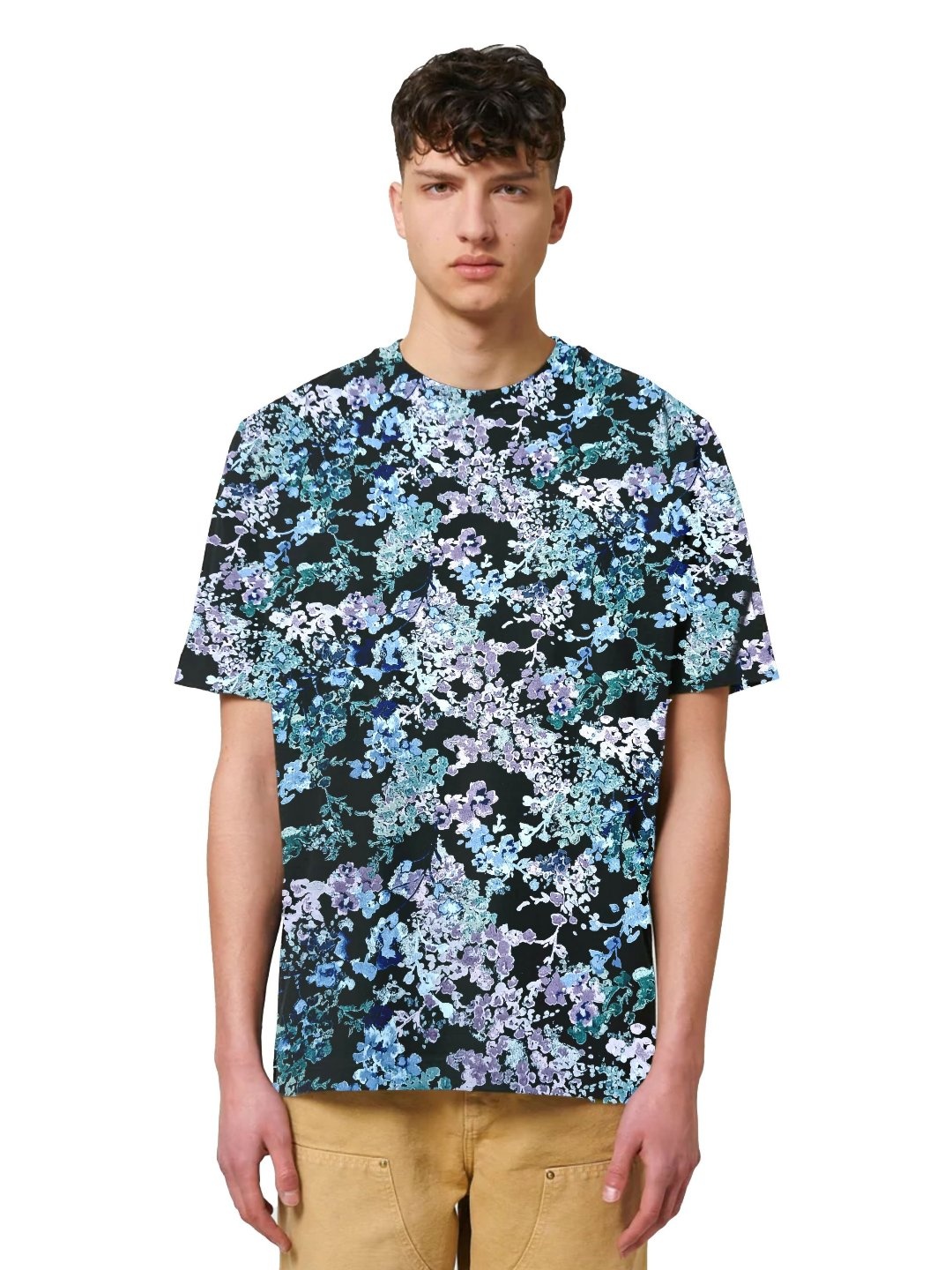 

SONIBROS Men Floral Printed Mandarin Collar Pockets T-shirt, Blue