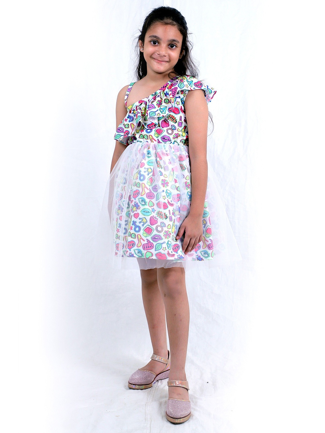 

TILISM Girls Cotton Floral Printed Fit & Flare Dress, White