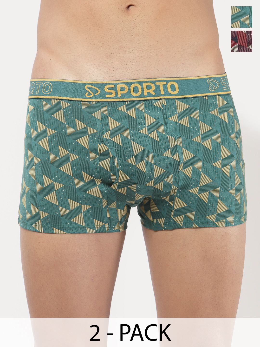 

SPORTO Men Pack Of 2 Printed Mid-Rise Pure Cotton Trunk SP-TR-M1021-MA-PB-S-2P-RE, Teal