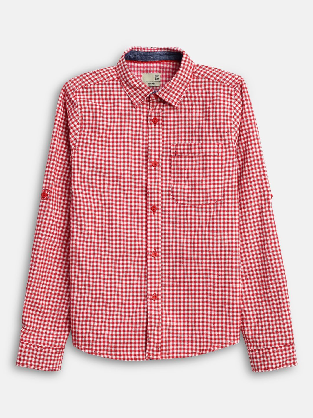 

BONKIDS Boys Gingham Checks Opaque Checked Casual Shirt, Red