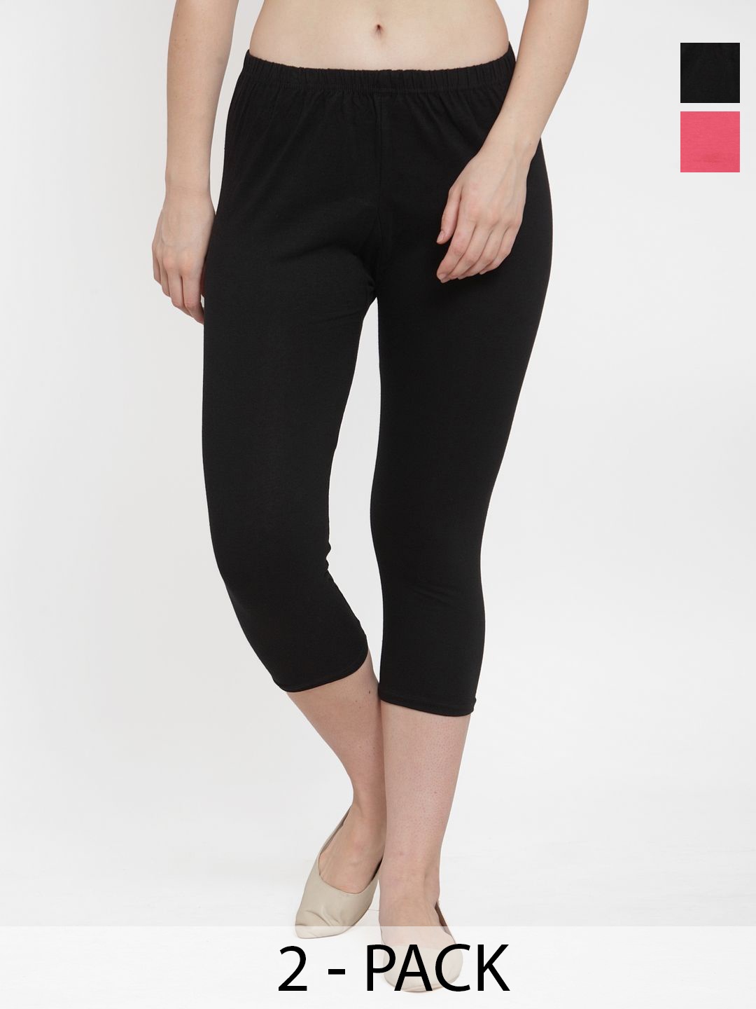 

GRACIT Women Pack Of 2 Skinny Fit Capris, Black