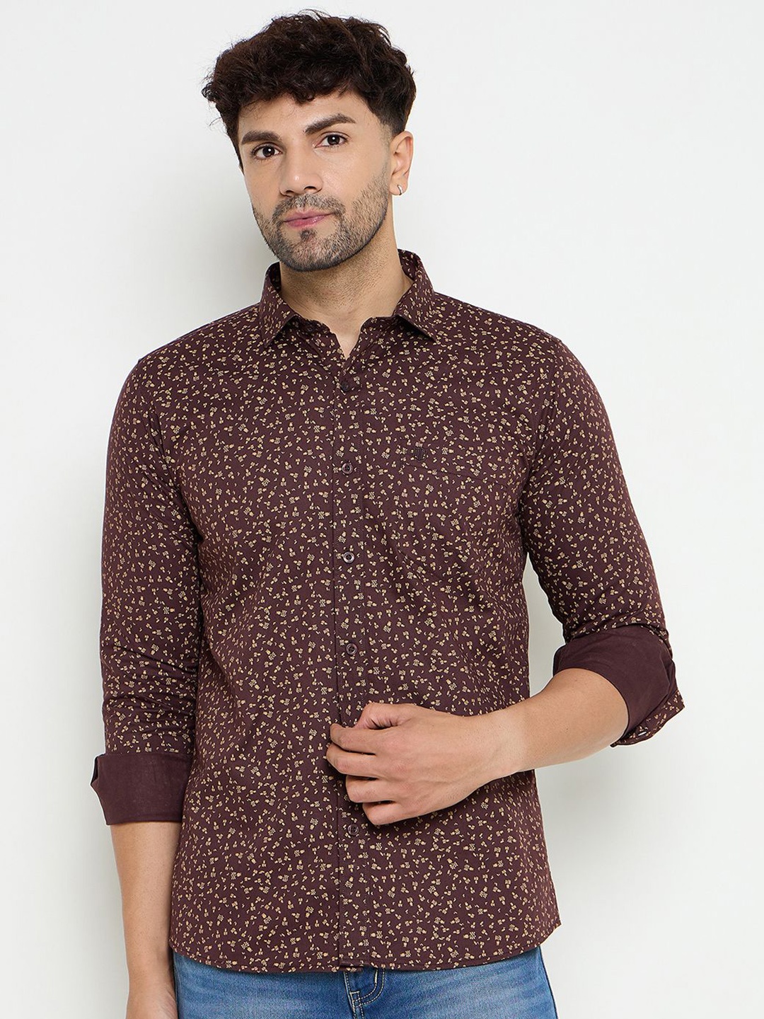 

Duke Men Slim Fit Floral Opaque Printed Casual Shirt, Brown
