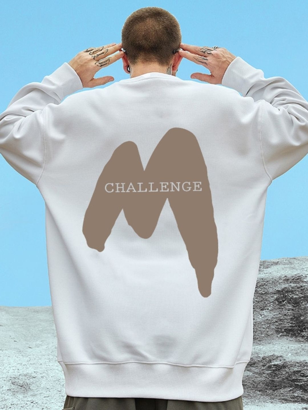 

KPOP Men Graphic Printed Cotton Round Neck Long Sleeves Pullover Sweatshirt, White