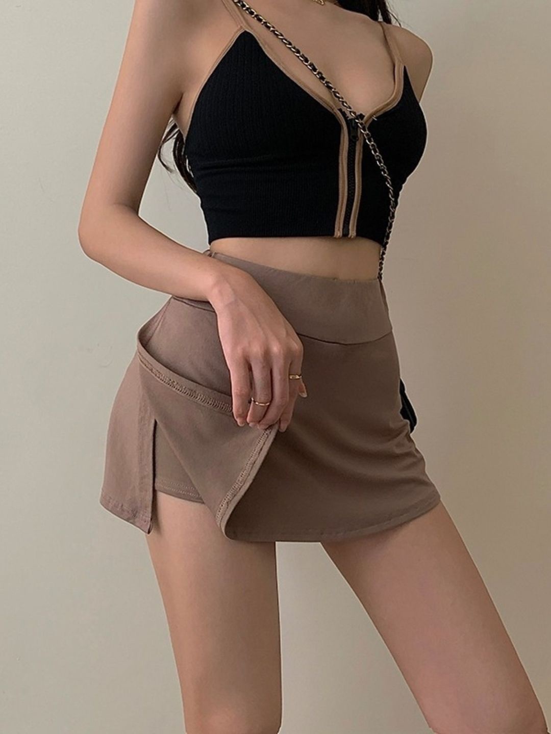 

HERE&NOW Women Straight Mini Skirt, Brown