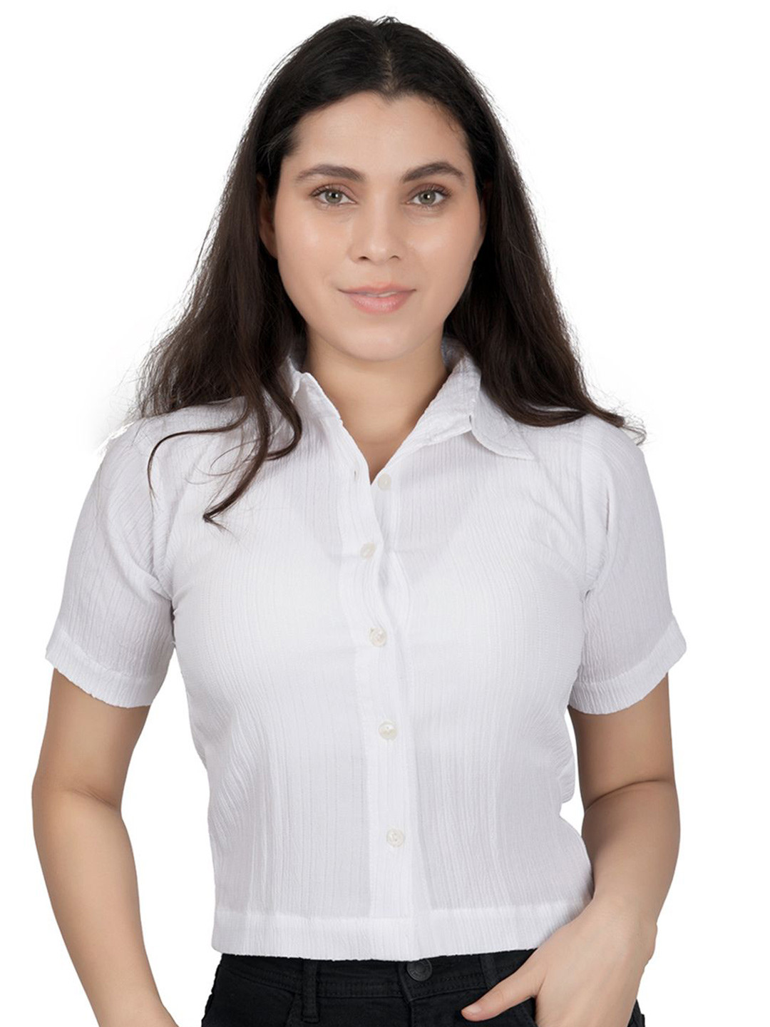 

SNIFFY Girls Opaque Striped Casual Shirt, White