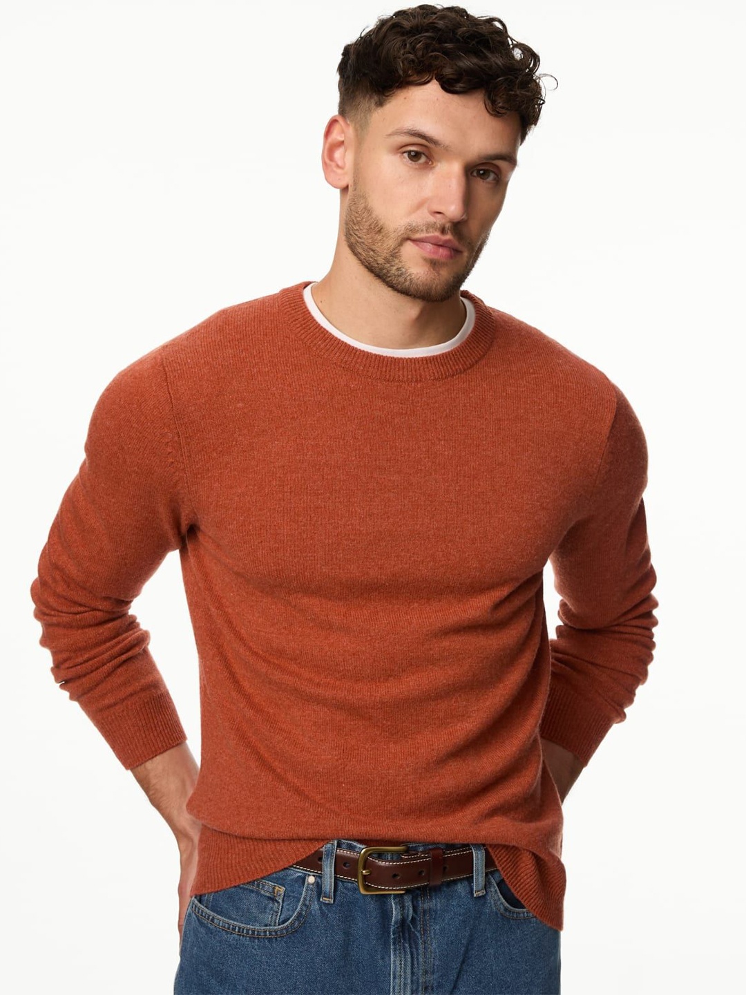 

Marks & Spencer Men Woollen Pullover Sweater, Orange