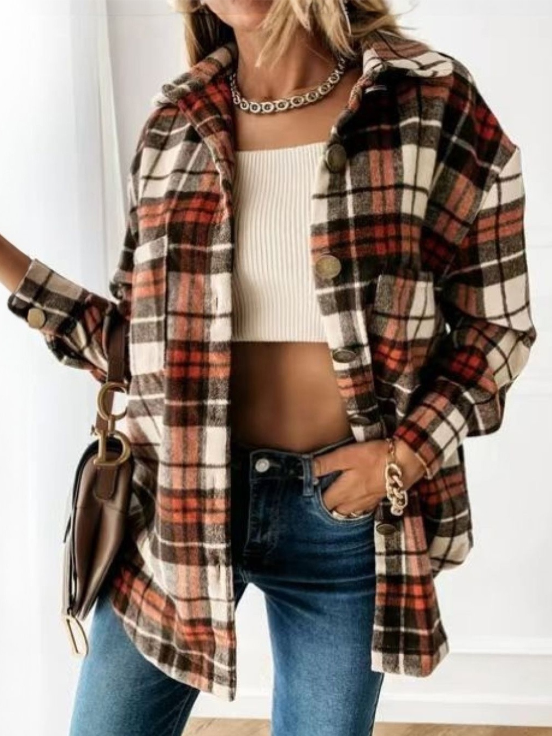 

HERE&NOW Women Original Tartan Checks Opaque Checked Casual Shirt, Brown