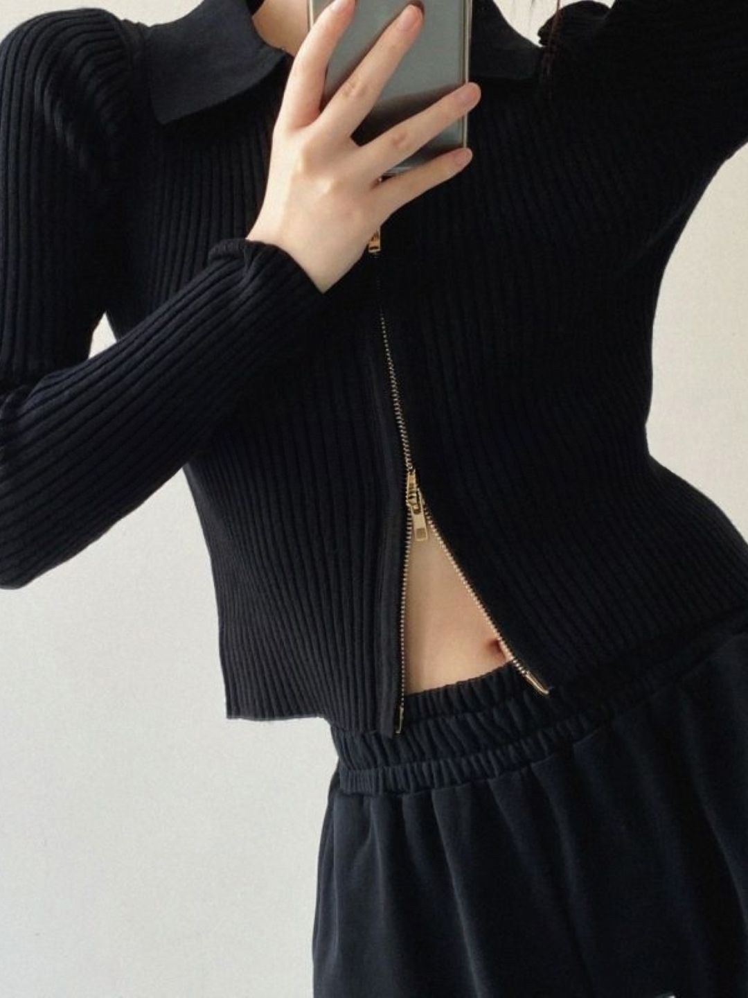 

HERE&NOW Women Cotton Lapel Collar Long Sleeves Front-Open Sweater, Black