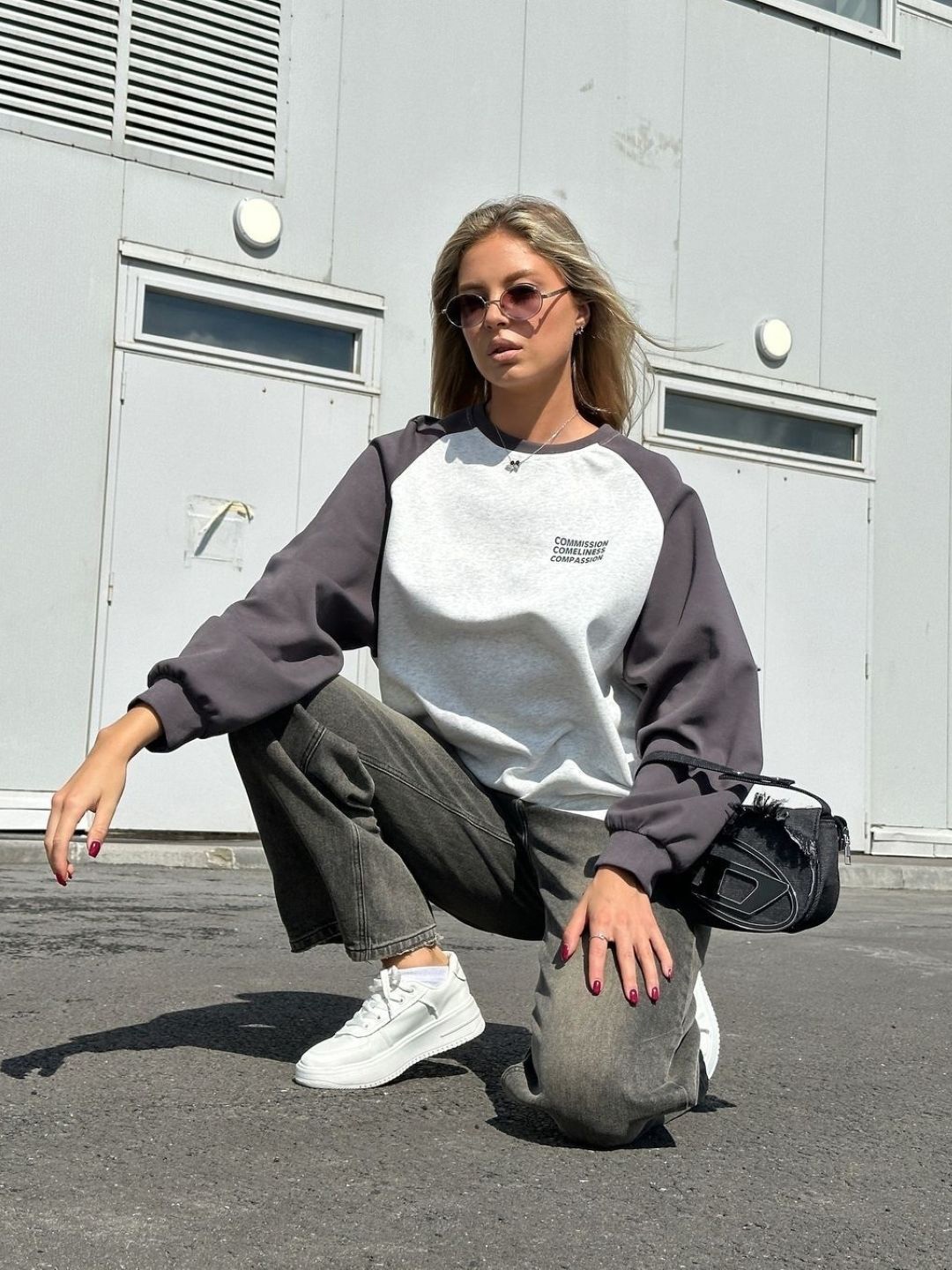 

HERE&NOW Women Colourblocked Sweatshirt, Grey