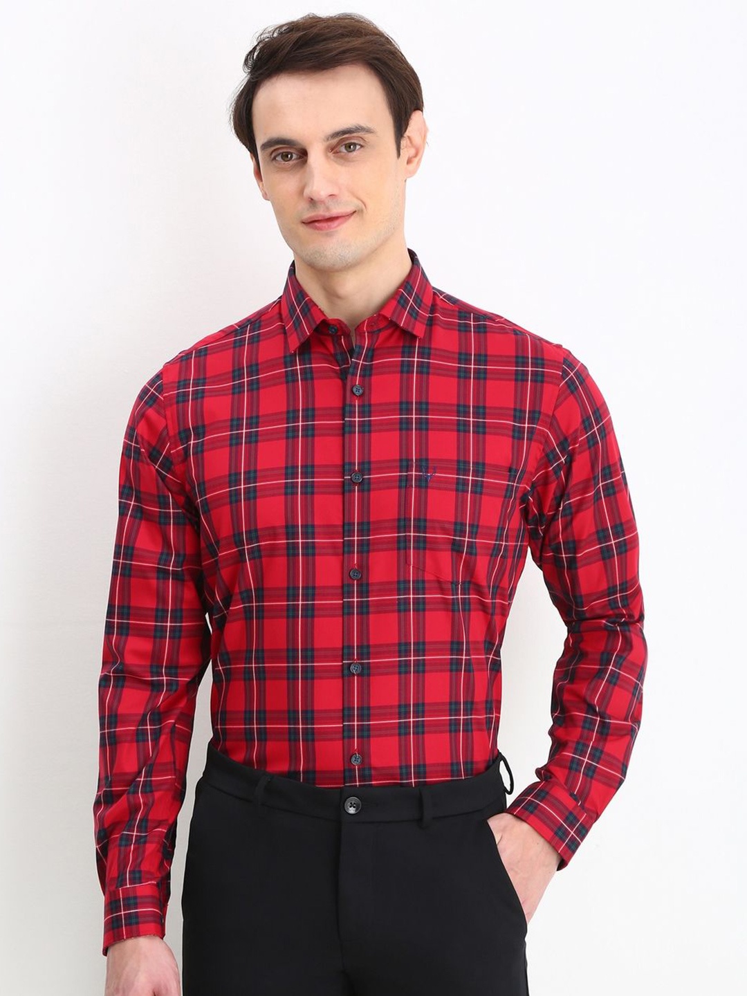 

Allen Solly Men Slim Fit Opaque Checked Formal Shirt, Red