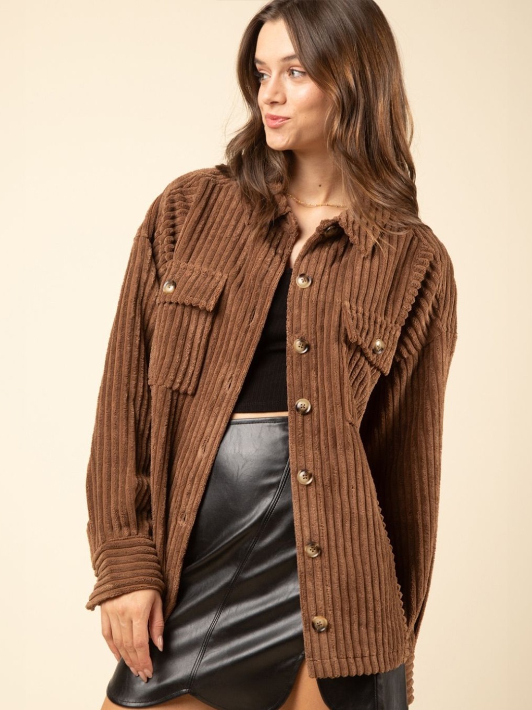 

HERE&NOW Women Original Opaque Party Shirt, Brown