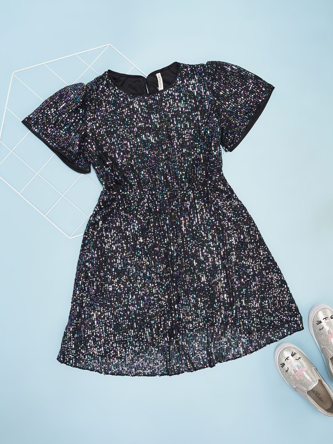 

Pantaloons Junior Girls Embellished Fit & Flare Dress, Black