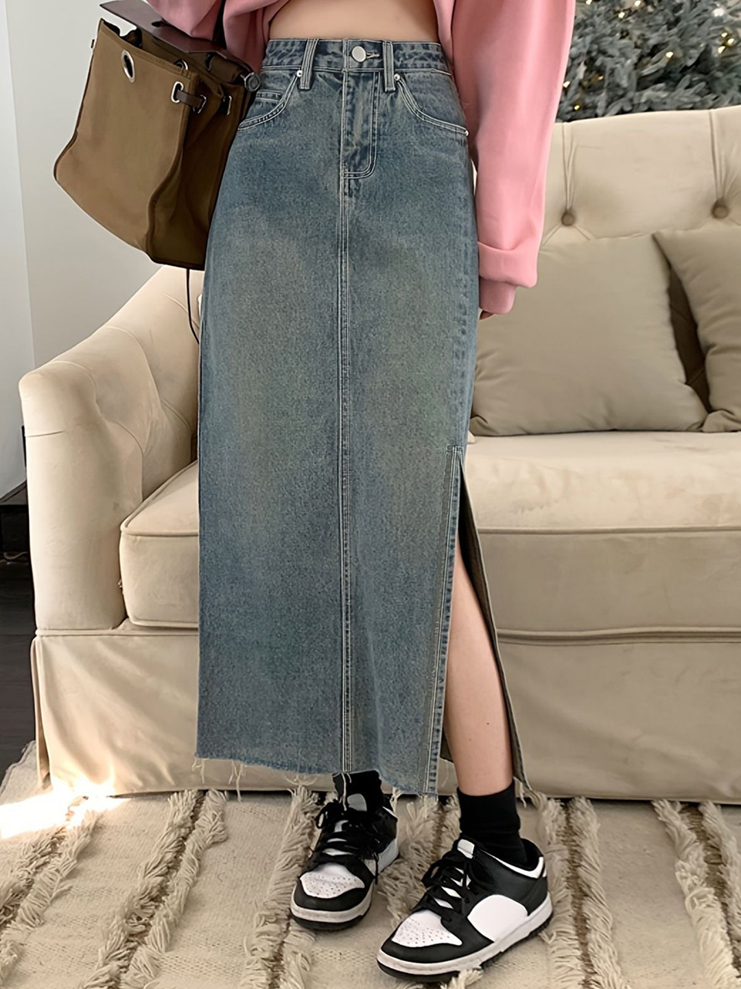 

StyleCast Women Straight Denim Maxi Skirt, Blue