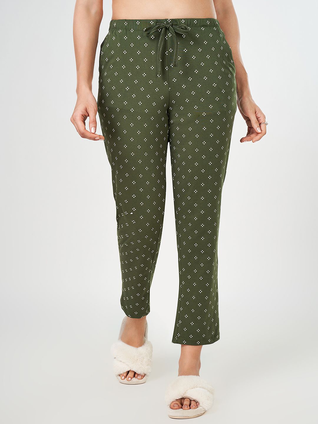 

Dreamz by Pantaloons Women Printed Pure Cotton Lounge Pants, Olive