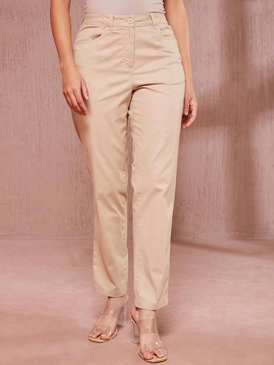 

Fabindia Women High-Rise Formal Cotton Chinos Trouser, Beige