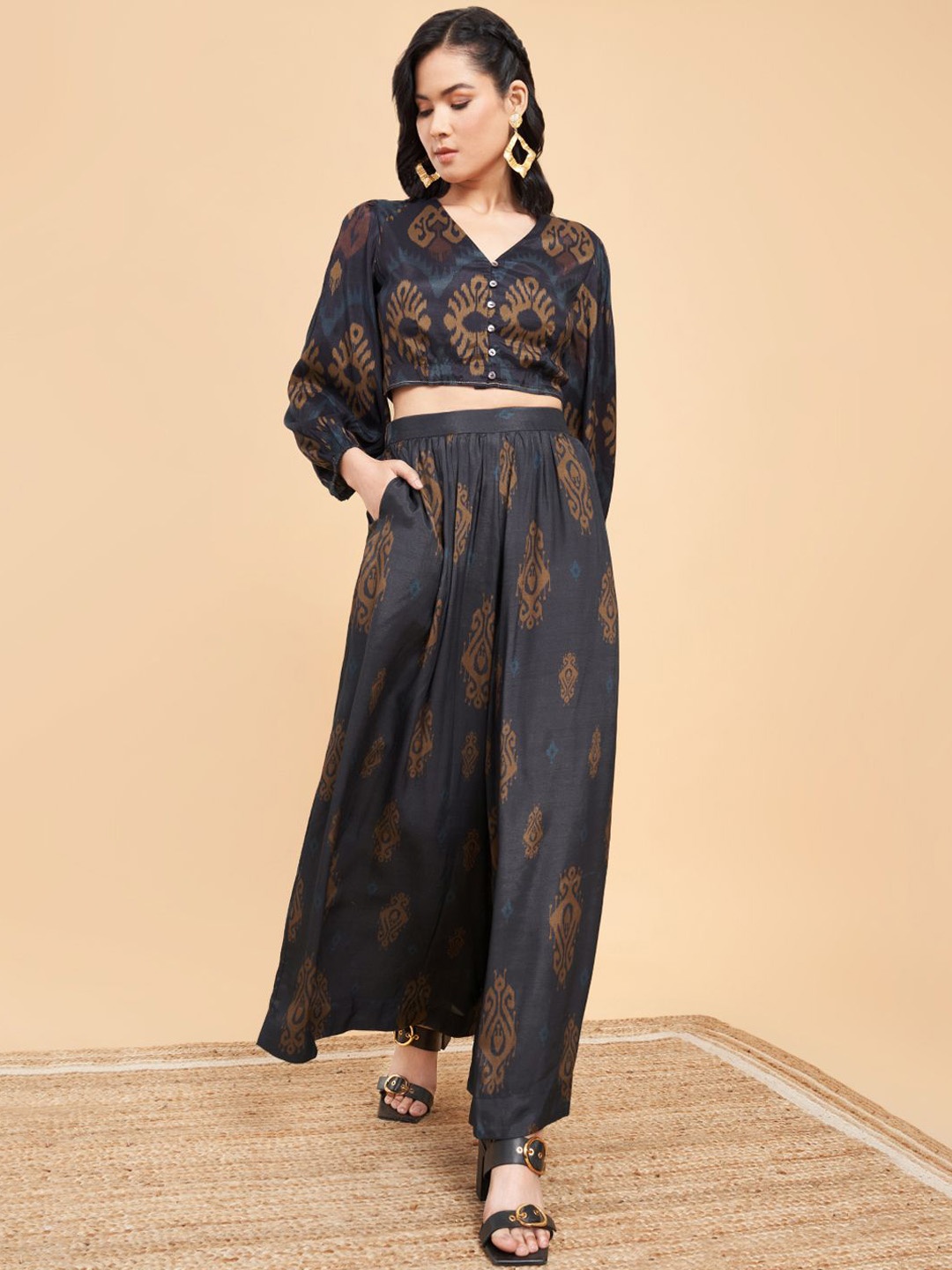 

Marigold Lane Printed Top with Palazzos, Navy blue