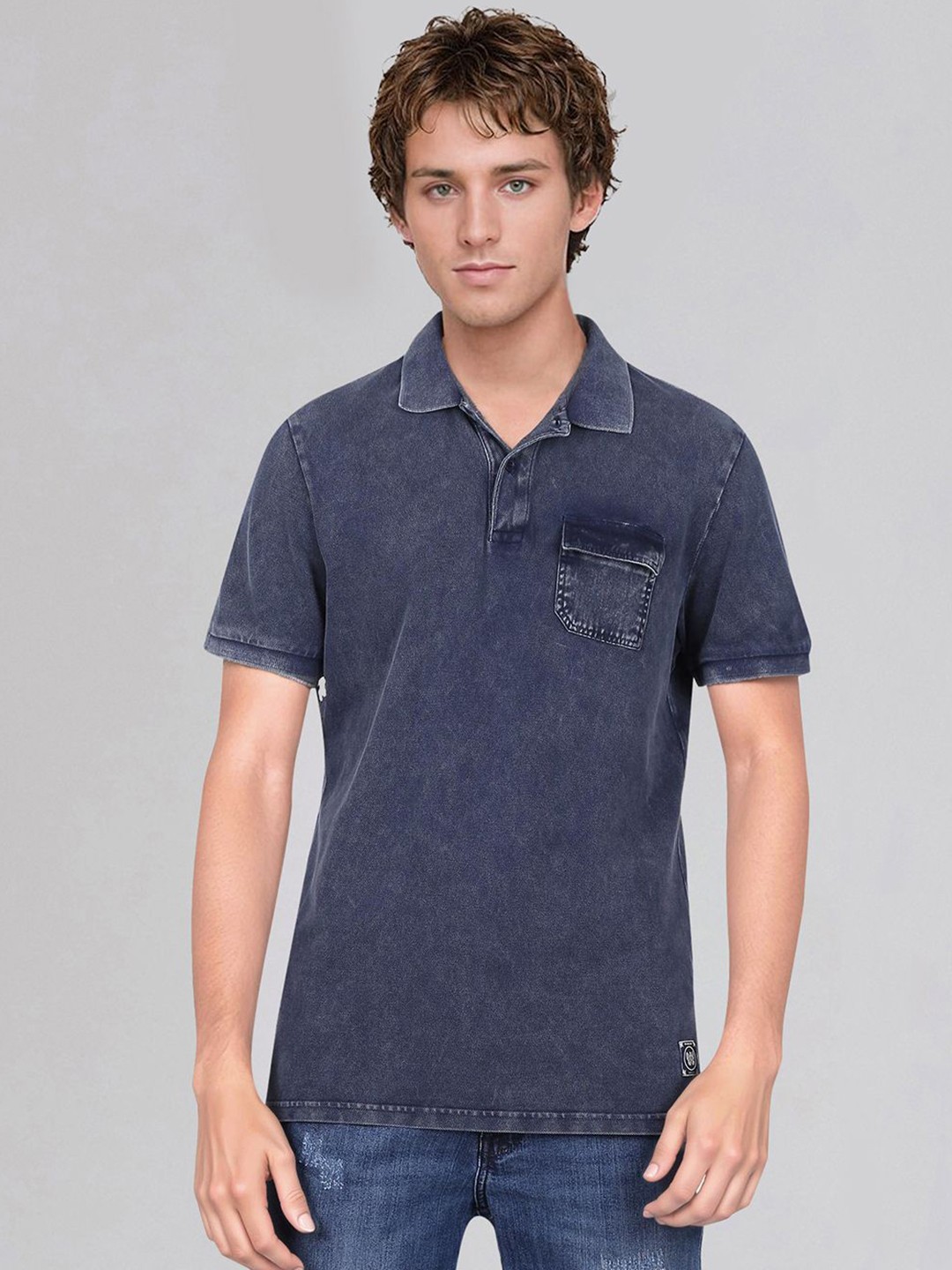 

Wrangler Men Polo Collar Pure Cotton Pockets T-shirt, Blue
