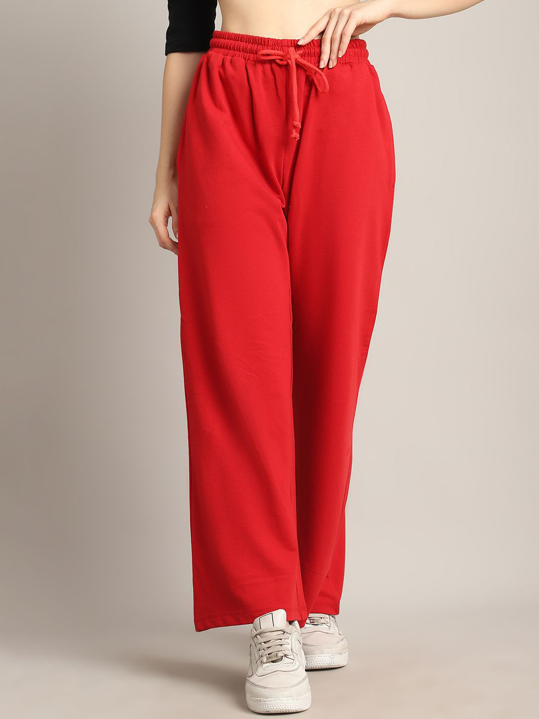 

Rute Women Cotton Loose Fit Trousers, Red