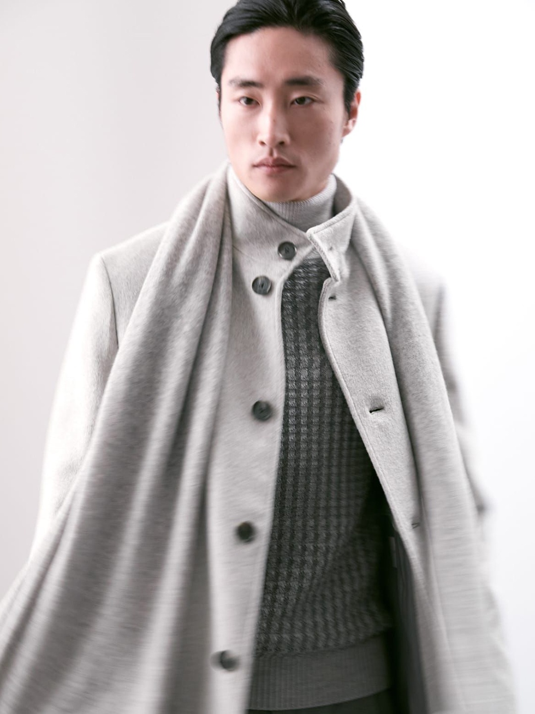 

Marks & Spencer Men Mandarin Collar Overcoat, Grey