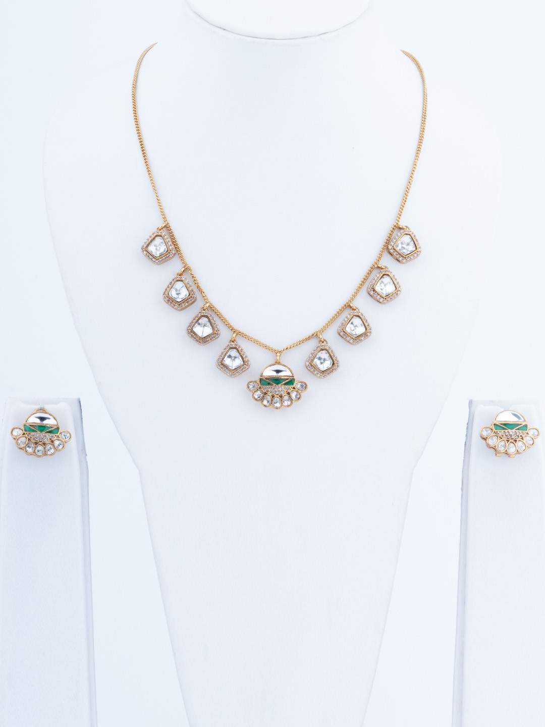 

Vivinia by Vidhi Gold-Plated White-Finished CZ Studded Jewellery Set, Silver