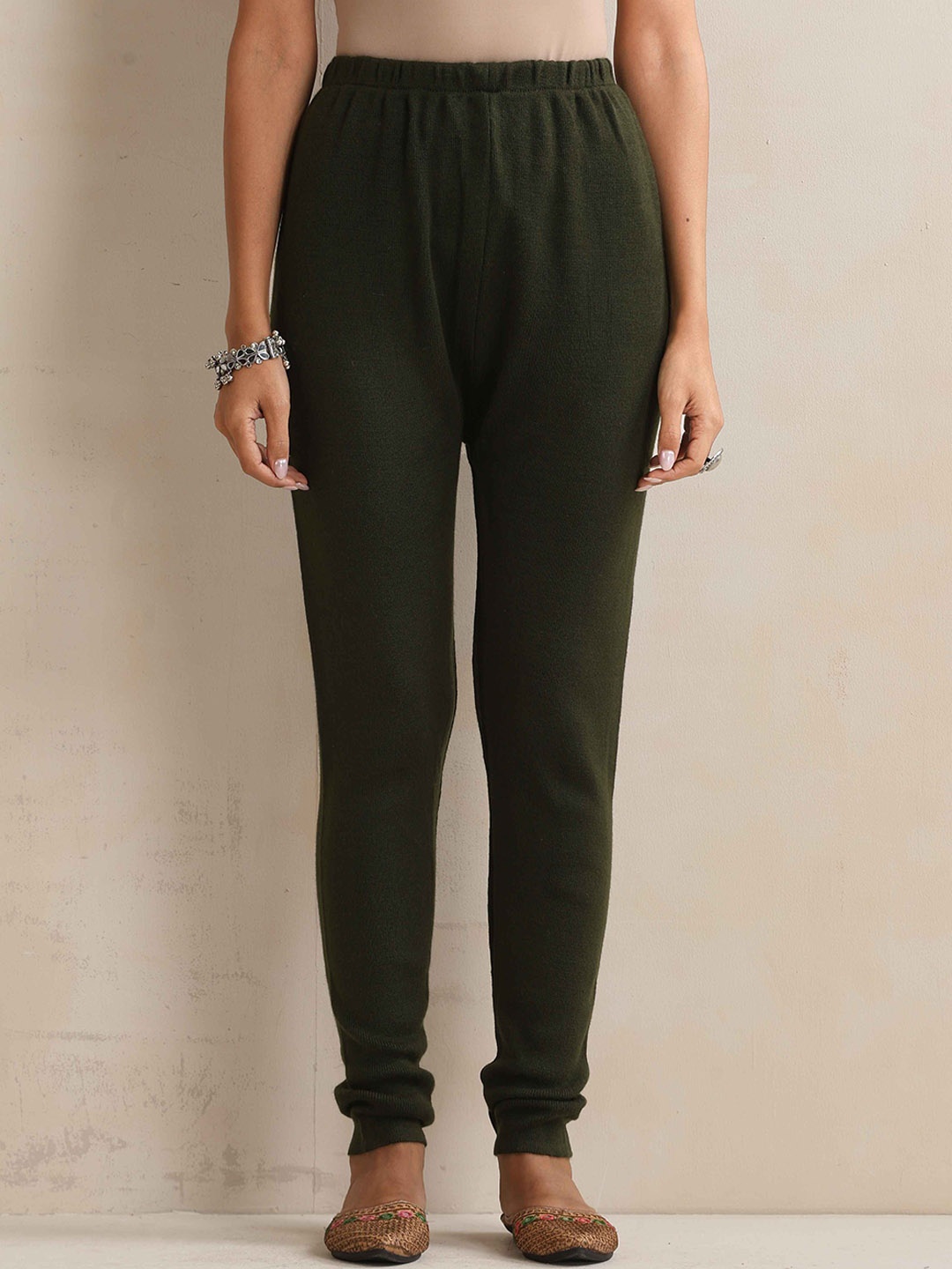 

trueBrowns Women Woolen Churidar Length Leggings, Green