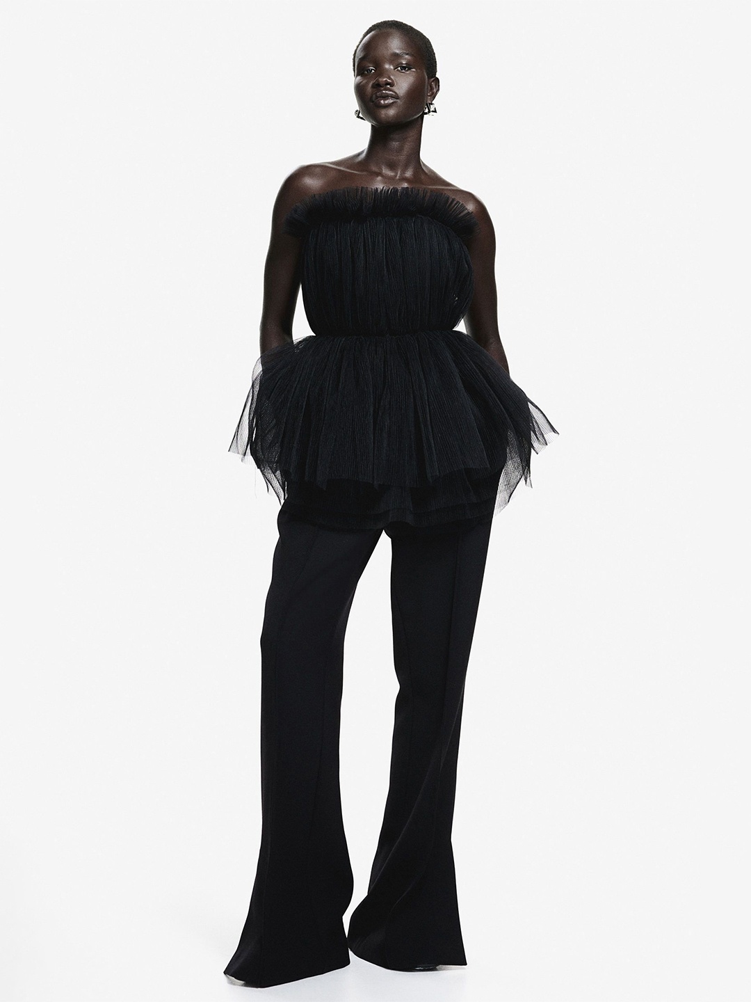 

H&M Women Pleated Tulle Bandeau Top, Black