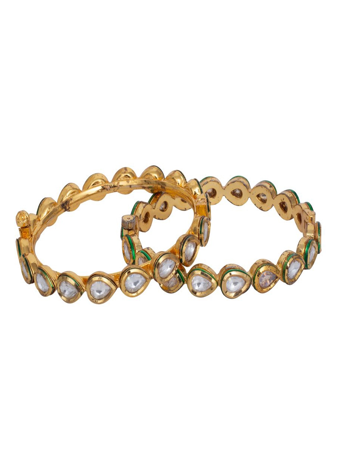 

Vivinia by Vidhi Set Of 2 Gold-Plated Meenakari Kundan Studded Almond Shape Kada Bangles