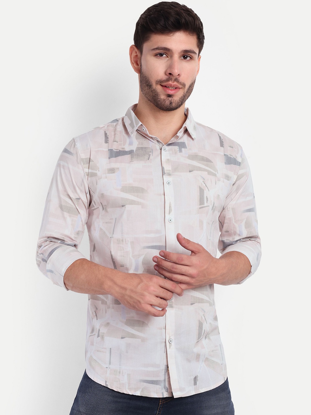 

SUI DHAGA Men Comfort Opaque Printed Casual Shirt, Cream